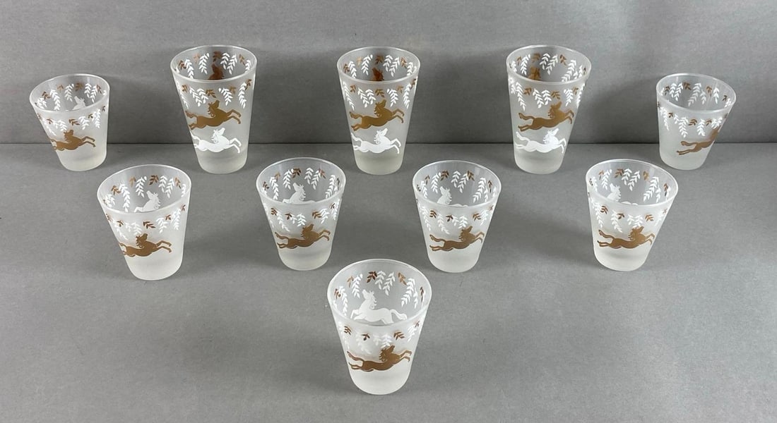 Group of 10 Vintage MCM Libbey Cavalcade Frosted Glasses (1 of 3)