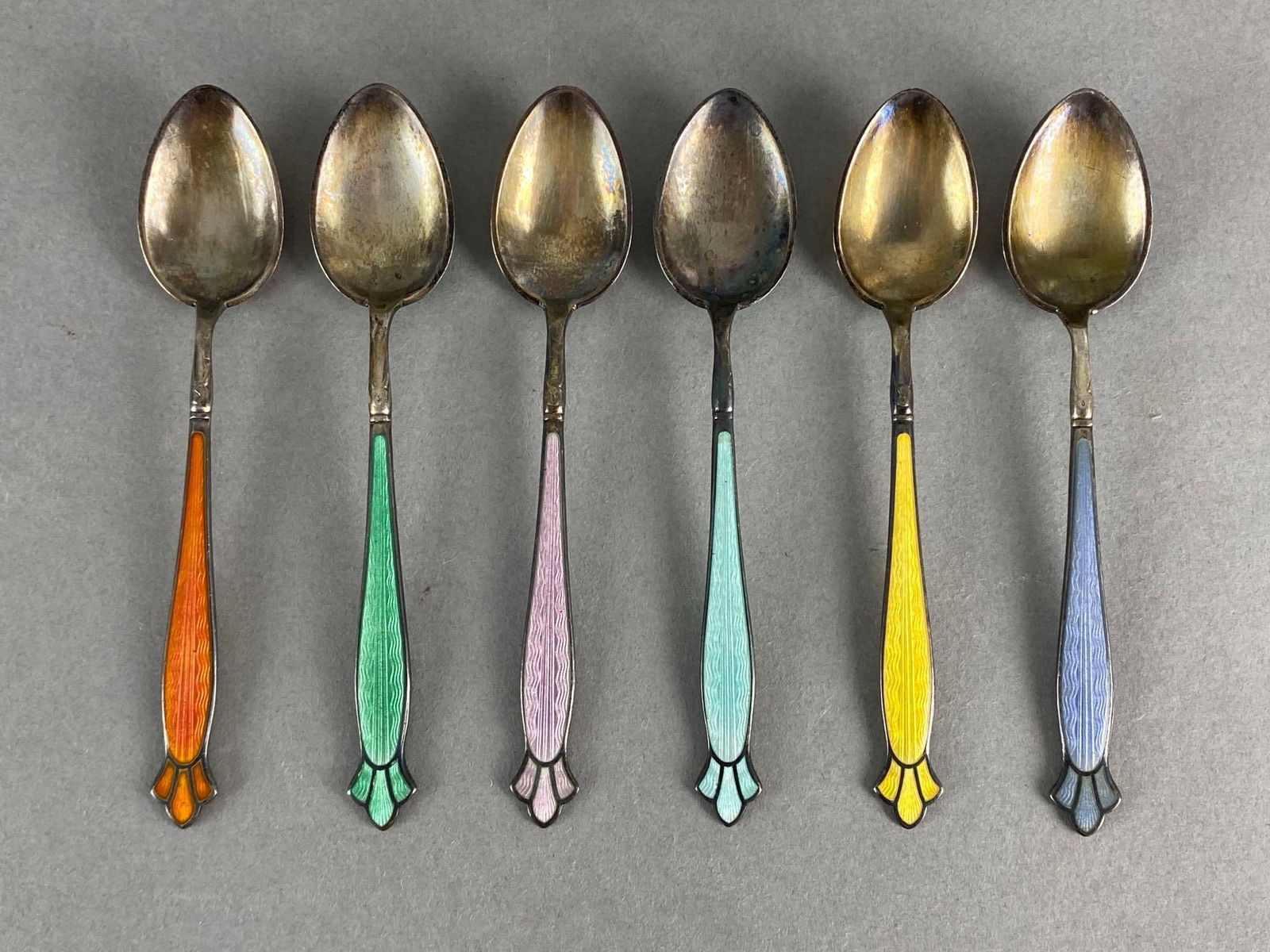 Group of 6 Sterling Silver Enameled Demitasse Spoons (1 of 3)