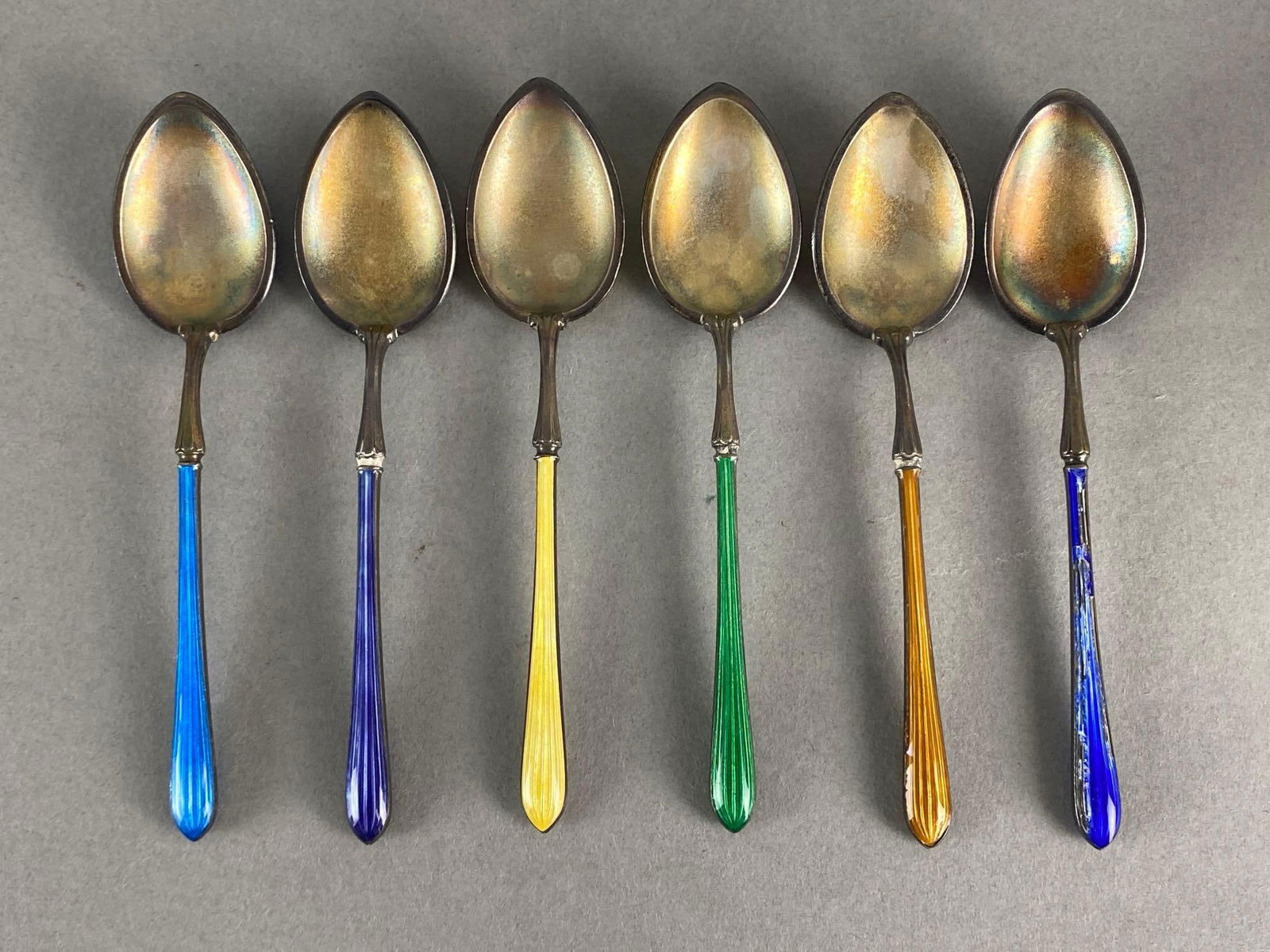 Set of 6 Sterling Silver Enameled Demitasse Spoons (1 of 4)