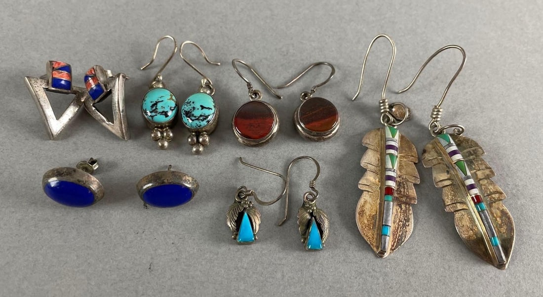 Group of 6 Native American Sterling Silver Earring Pairs (1 of 3)