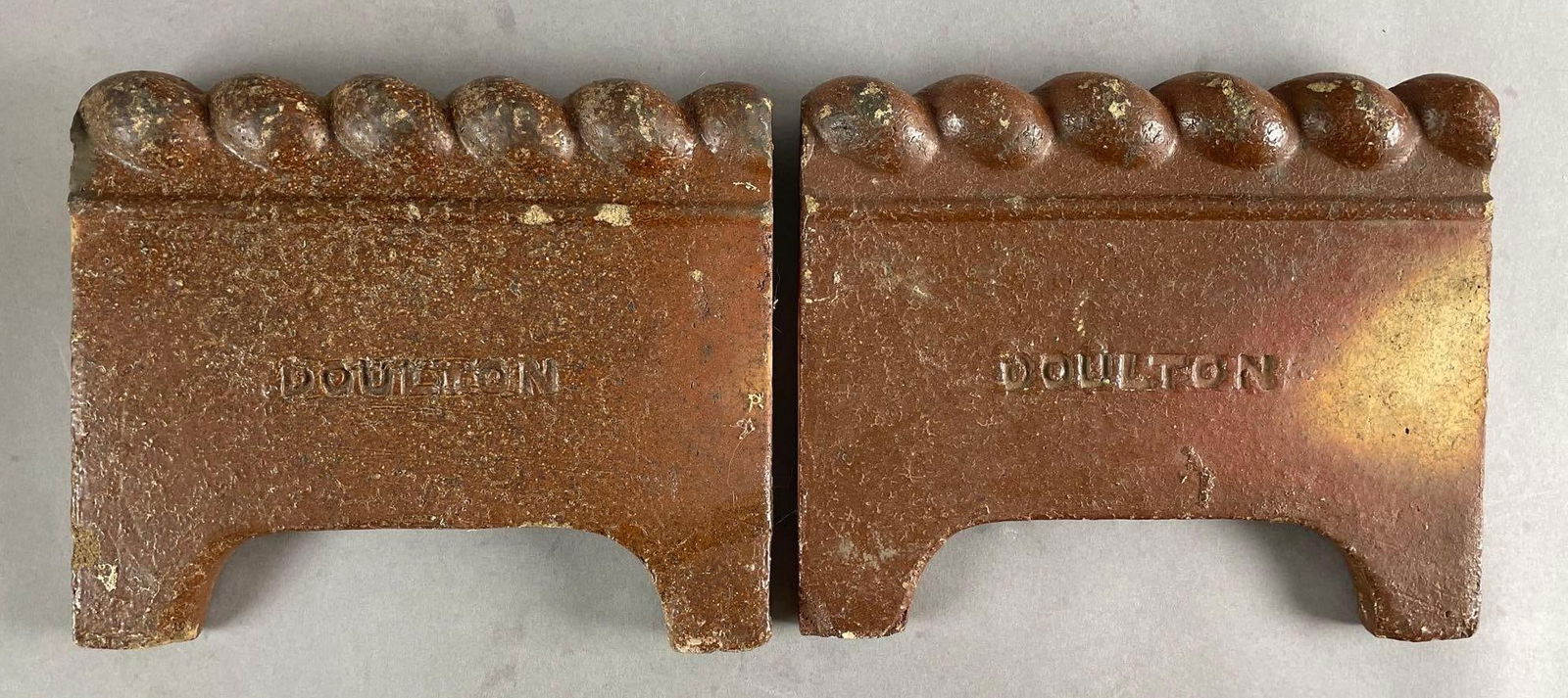 Group of 2 Doulton Stoneware Garden Edging Tiles: Each measure 7 1/2 x 9 x 1 1/2 inches