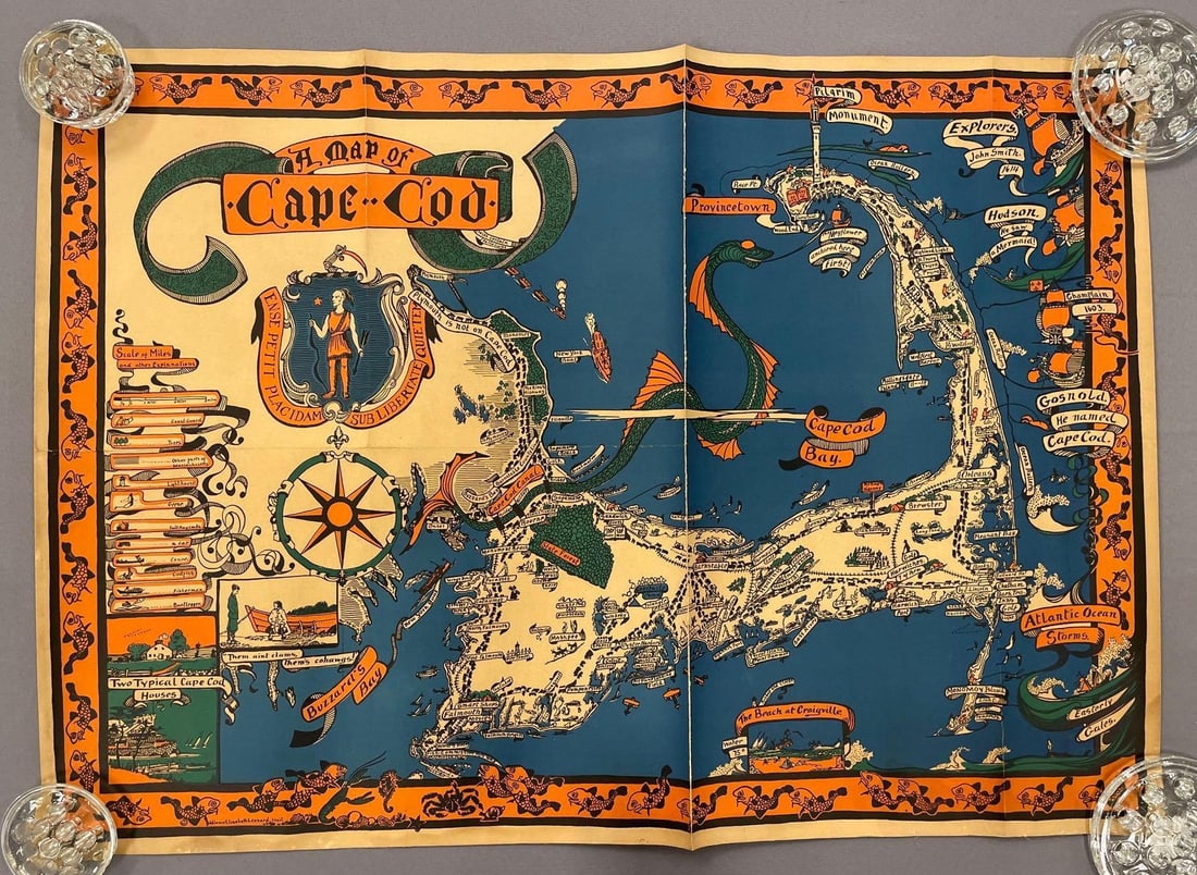 1926 Illustrated Linen Map of Cape Cod (1 of 3)