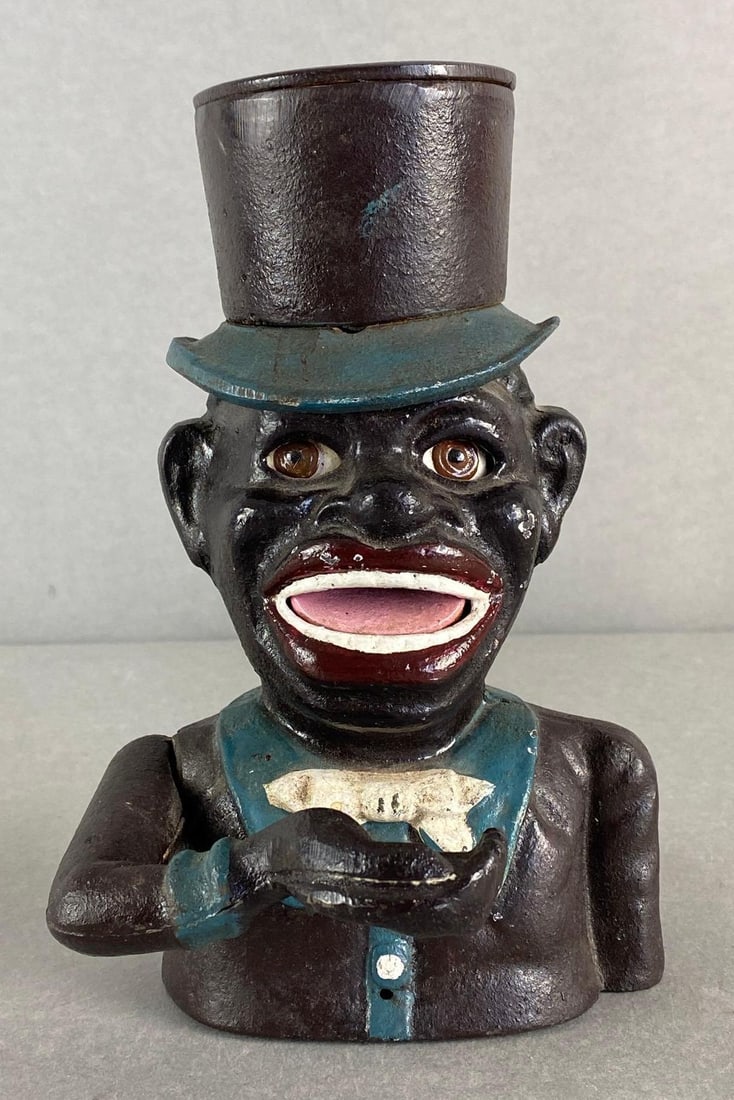 Repainted J.E. Stevens Black Americana Jolly N Cast Iron Mechanical Coin Bank (1 of 6)