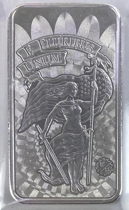 Liberty and Unity Vertical 5oz. 999 Fine Silver Ingot / Bar (1 of 2)