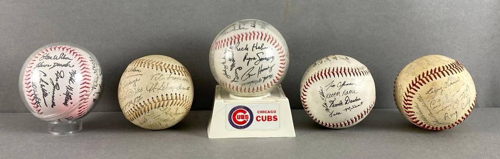 Group of 5 Team Signed Chicago Cubs Baseballs: Includes Ryne Sandberg, Steve Wilson, Tito Francona and more