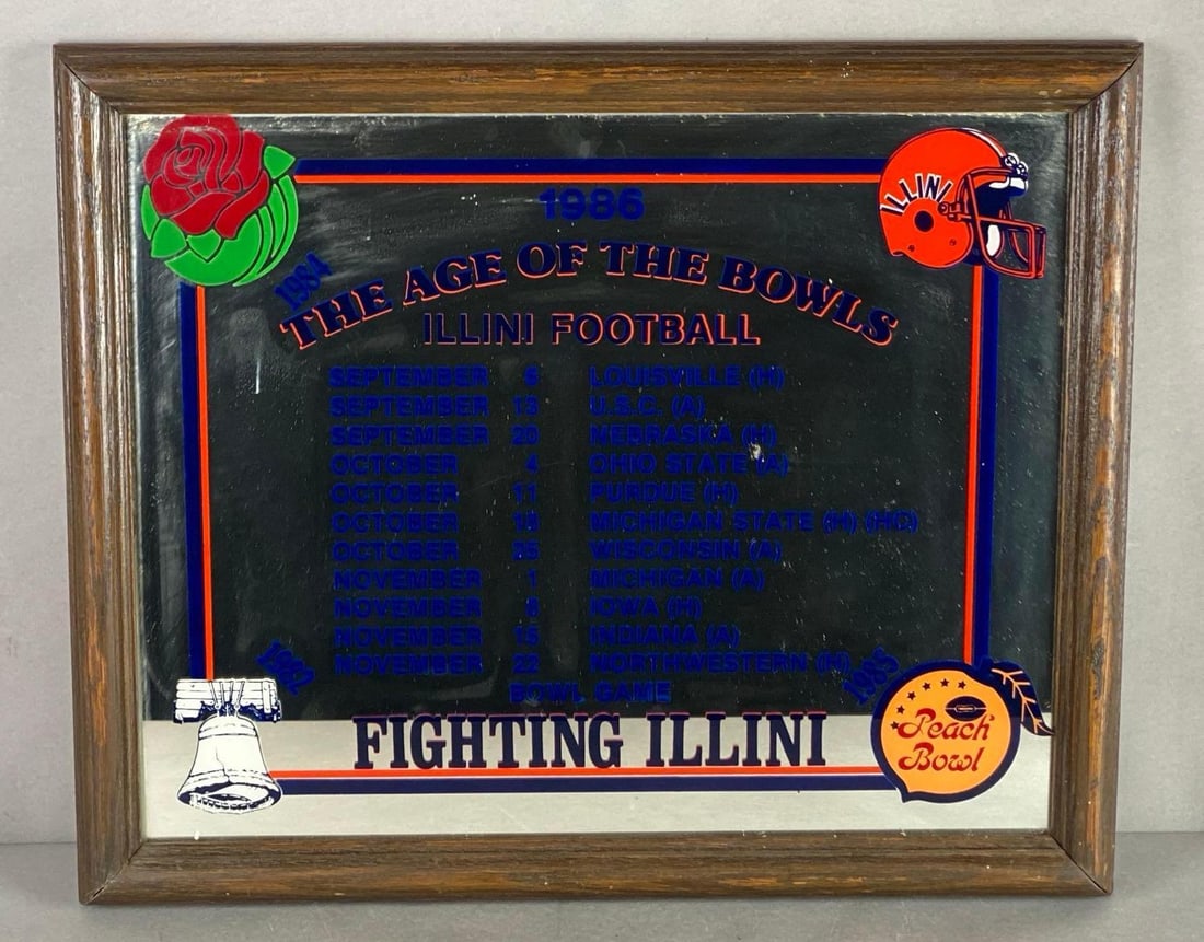 1986 University of Illinois The Age of the Bowls Mirror: Measures 22 1/2 x 18 1/2 inches