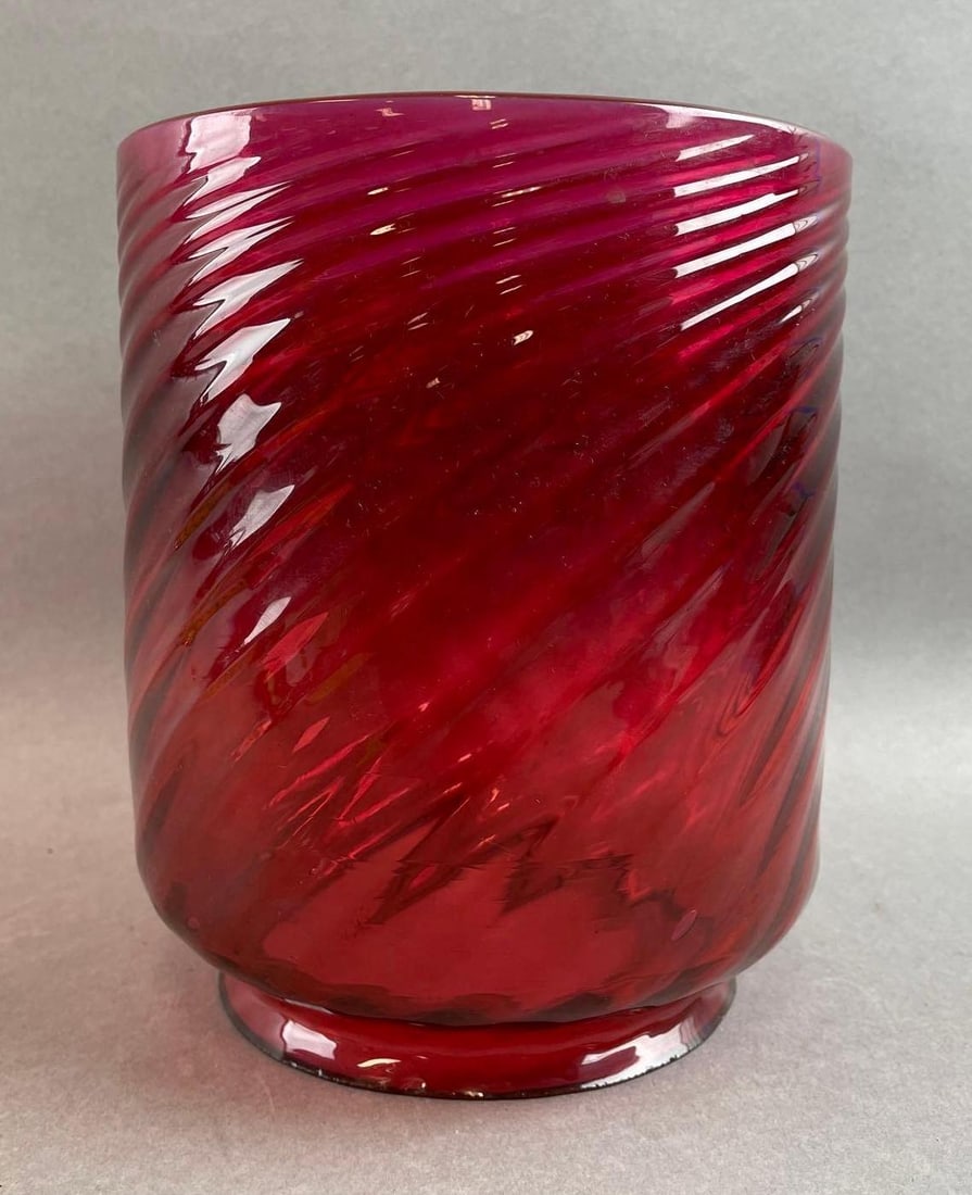 Cranberry Glass Swirl Lamp Shade: Measures 7 1/4 x 6 inches 4 5/8 inch fitter size