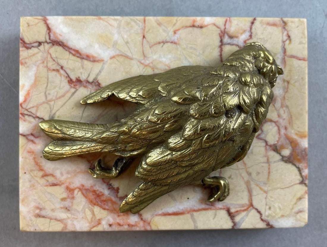 M.E. Cadeaux Bronze Bird on Marble Paperweight (1 of 4)