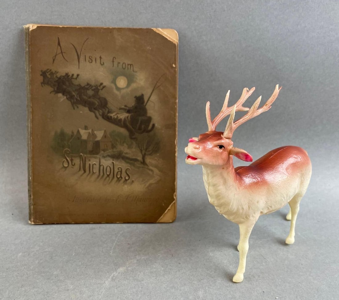 Antique A Visit from St. Nicholas Book and Reindeer  Christmas Items (1 of 7)