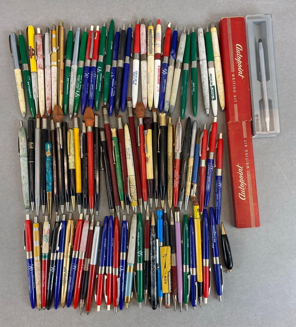 Group of 80+ Advertising Pens and Pencils: large majority from Construction equipment credit Union
