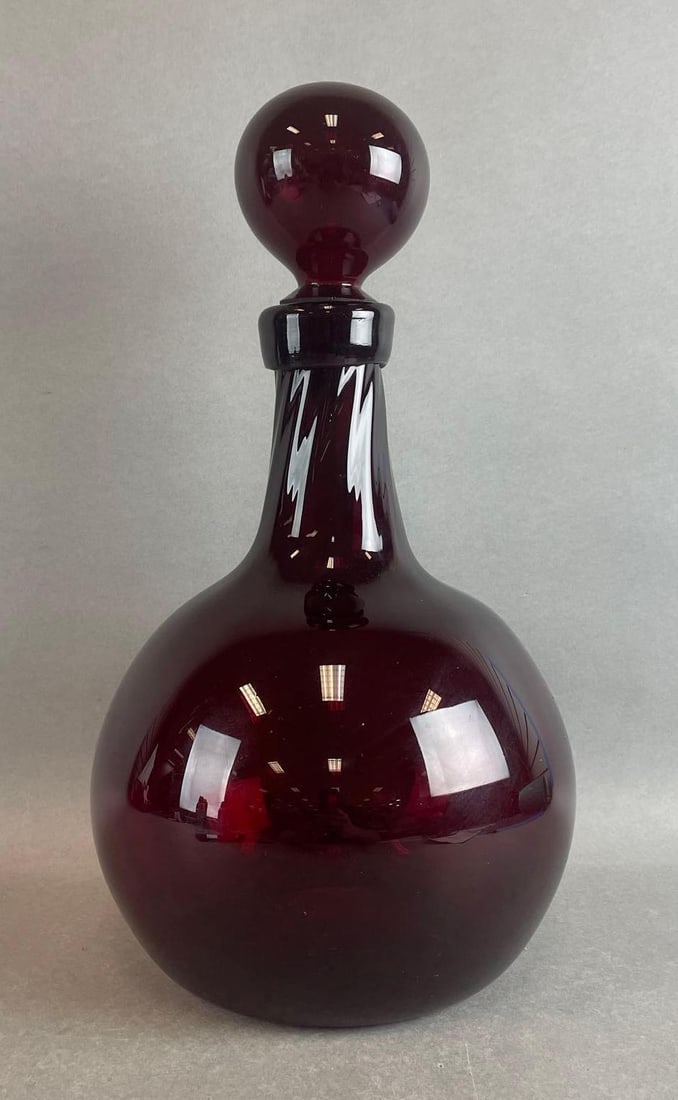 Large Ruby Red Glass Decanter Bottle (1 of 4)