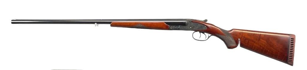 Engraved Hunter Arms L.C. Smith 20 GA Side by Side Double Barrel Break Action Shotgun: Serial Number FW128042, 28 inch Smooth Bore Barrel, Hawkins Butt Plate, Beautifully Engraved with Scrolling and Mallard Duck Design, Excellent Condition