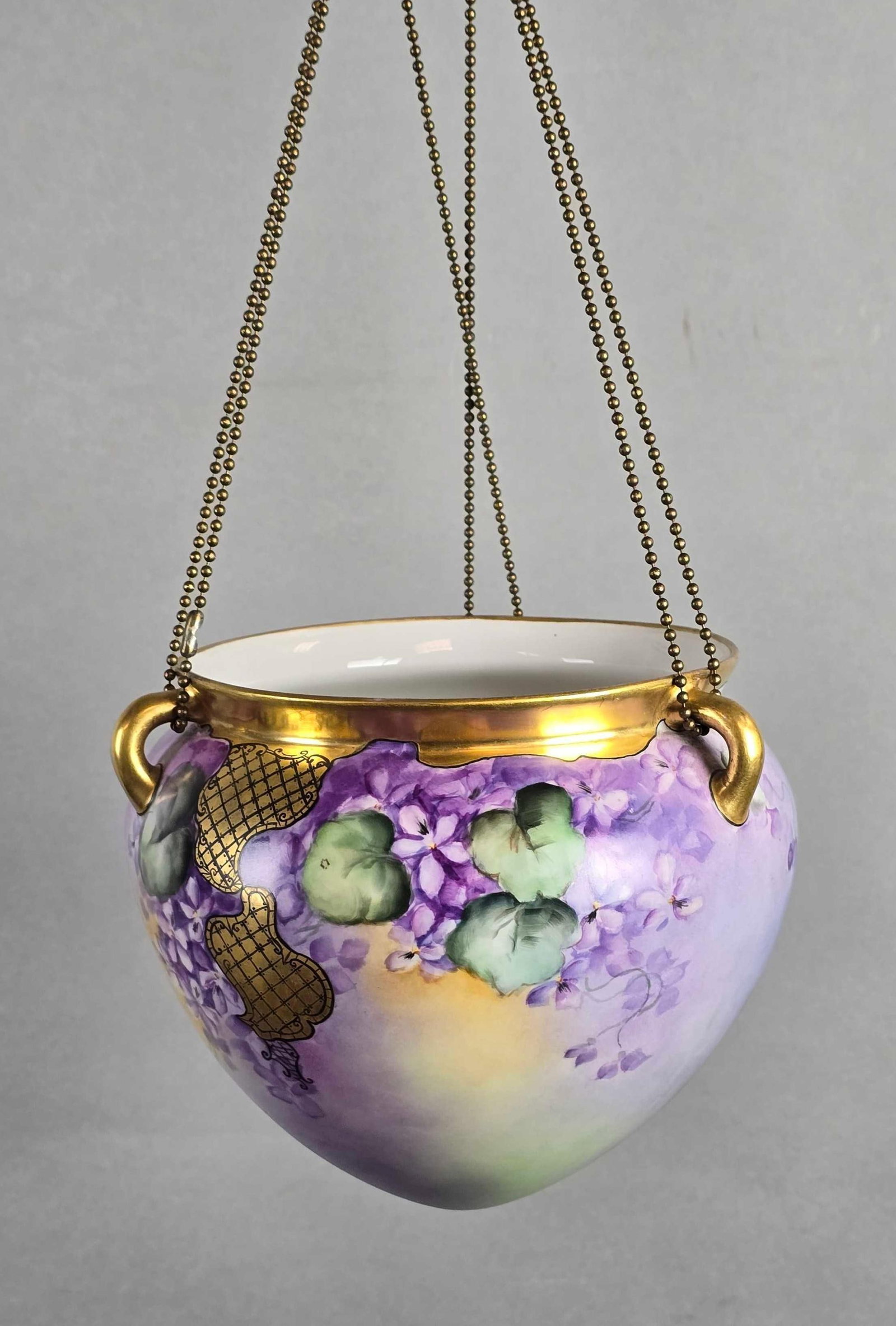 Limoges Style Hand Painted Hanging Porcelain Planter (1 of 4)