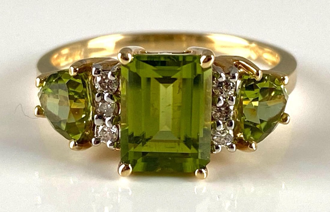 14K Gold Emerald Cut Peridot and Diamond Ring (1 of 6)