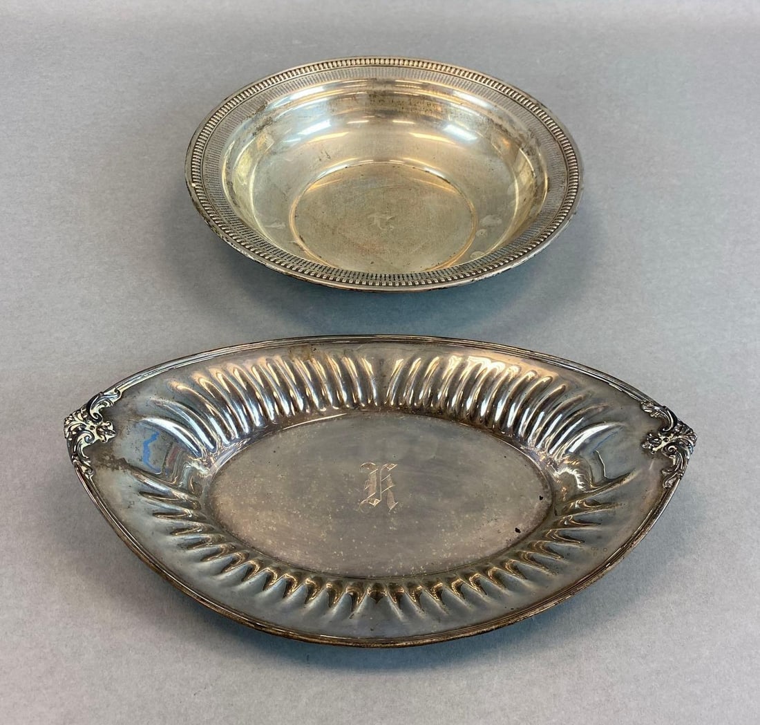 Group of 2 Sterling Silver Engraved Bowl and Bread Tray (1 of 4)