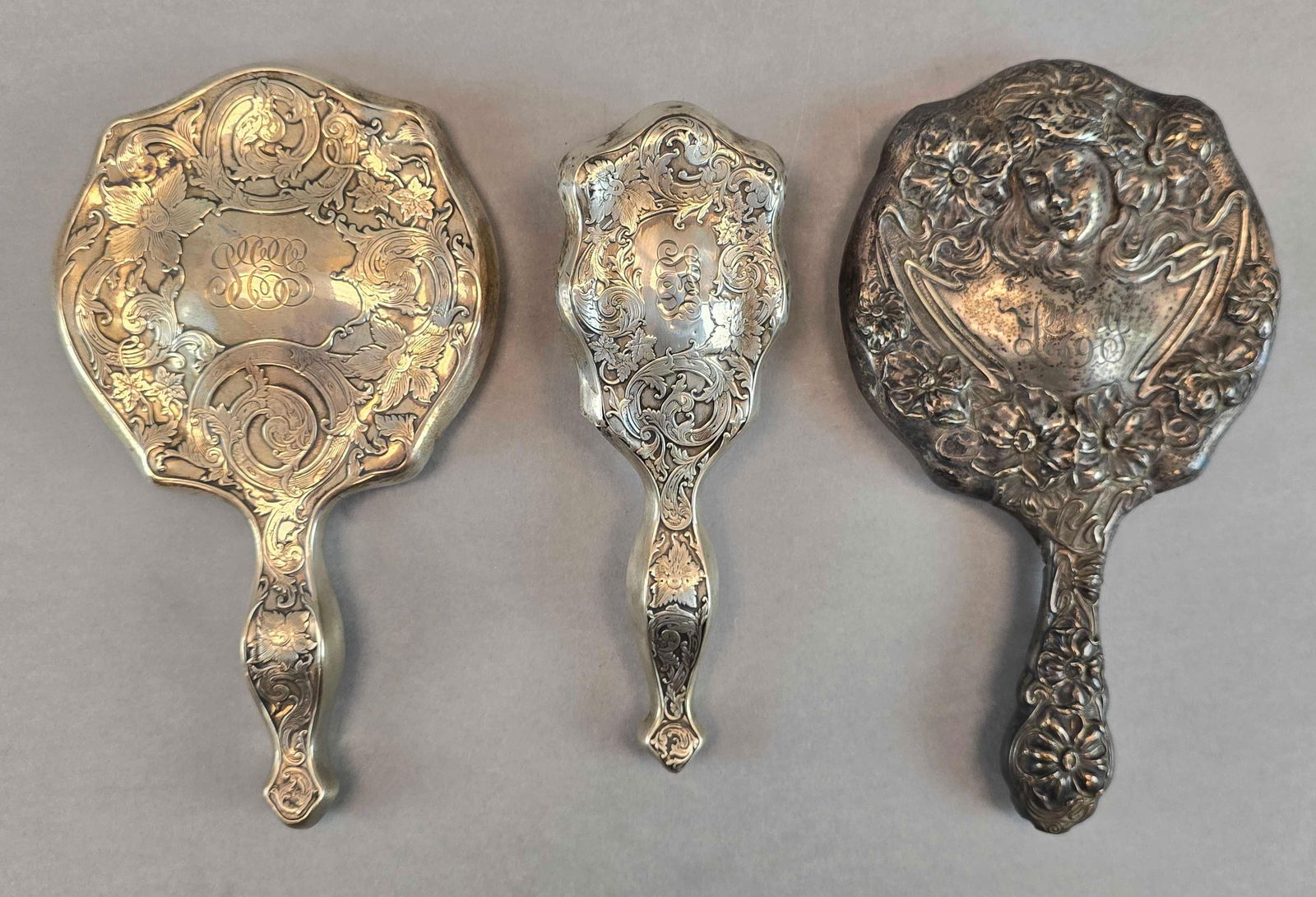 Group of 3 Weighted Sterling Silver Mirrors and Brush (1 of 4)