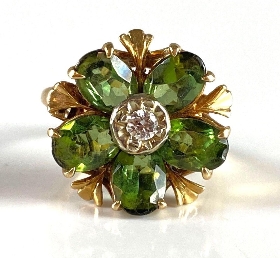 14K Gold Emerald and Diamond Flower Ring (1 of 6)