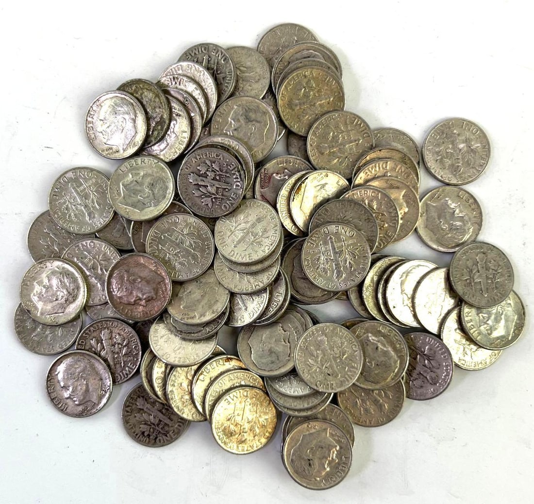 Group of 100 Silver Roosevelt Dimes 1964 and prior (1 of 1)