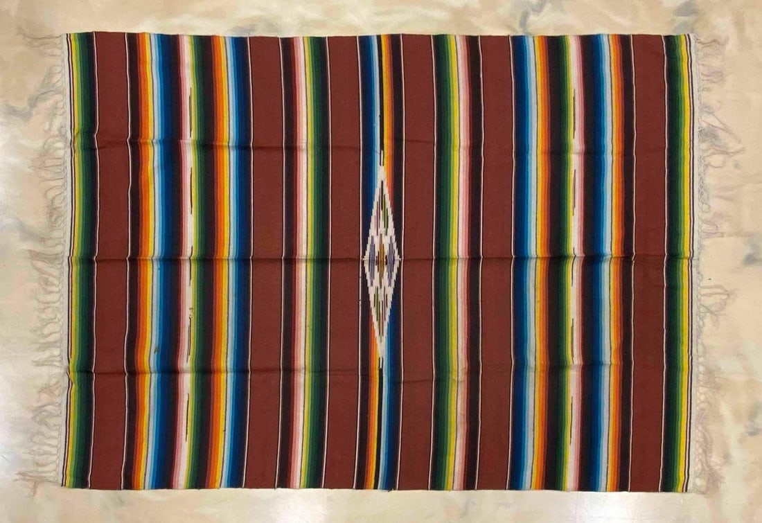 Mexican Colorful Striped Saltillo Style Serape Blanket: Measures 64 x 91 inches.