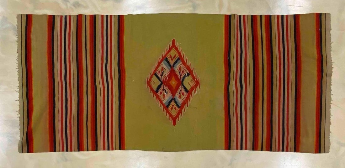 Large Green Mexican Saltillo Style Serape Blanket (1 of 6)