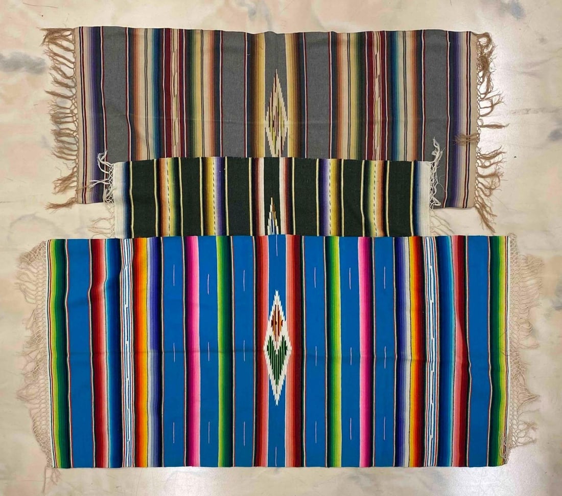 Group of 3 Mexican Saltillo Style Serape Blankets (1 of 4)