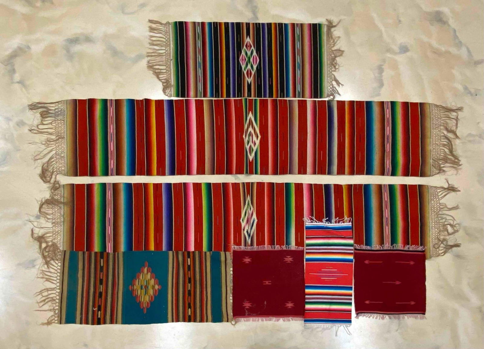 Group of 7 Mexican Saltillo Style Serape Blankets and More (1 of 3)