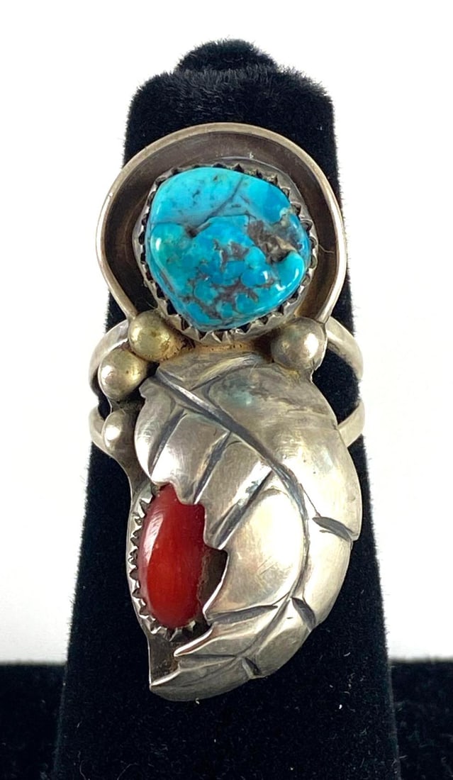Sterling Silver Native American Turquoise and Hardstone Ring (1 of 5)