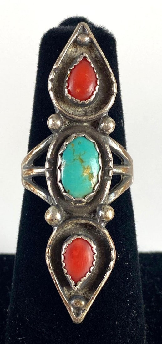 Sterling Silver Native American Turquoise and Hardstone Ring (1 of 5)