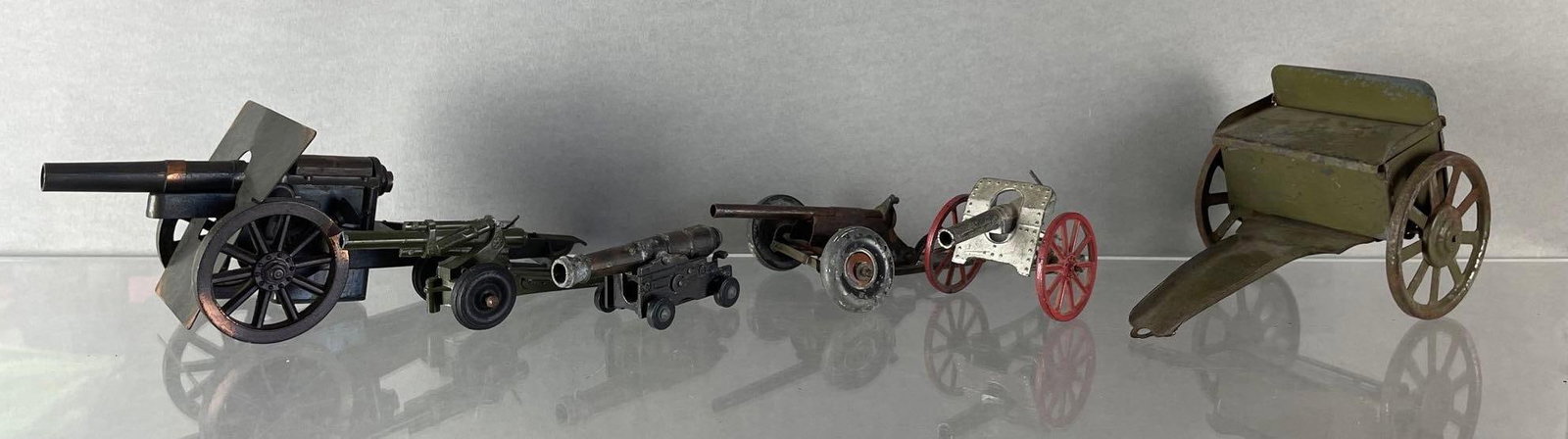 Group of 6 Toy Cannons: Largest cannon measures 3 1/2 x 8 1/4 x 3 inches