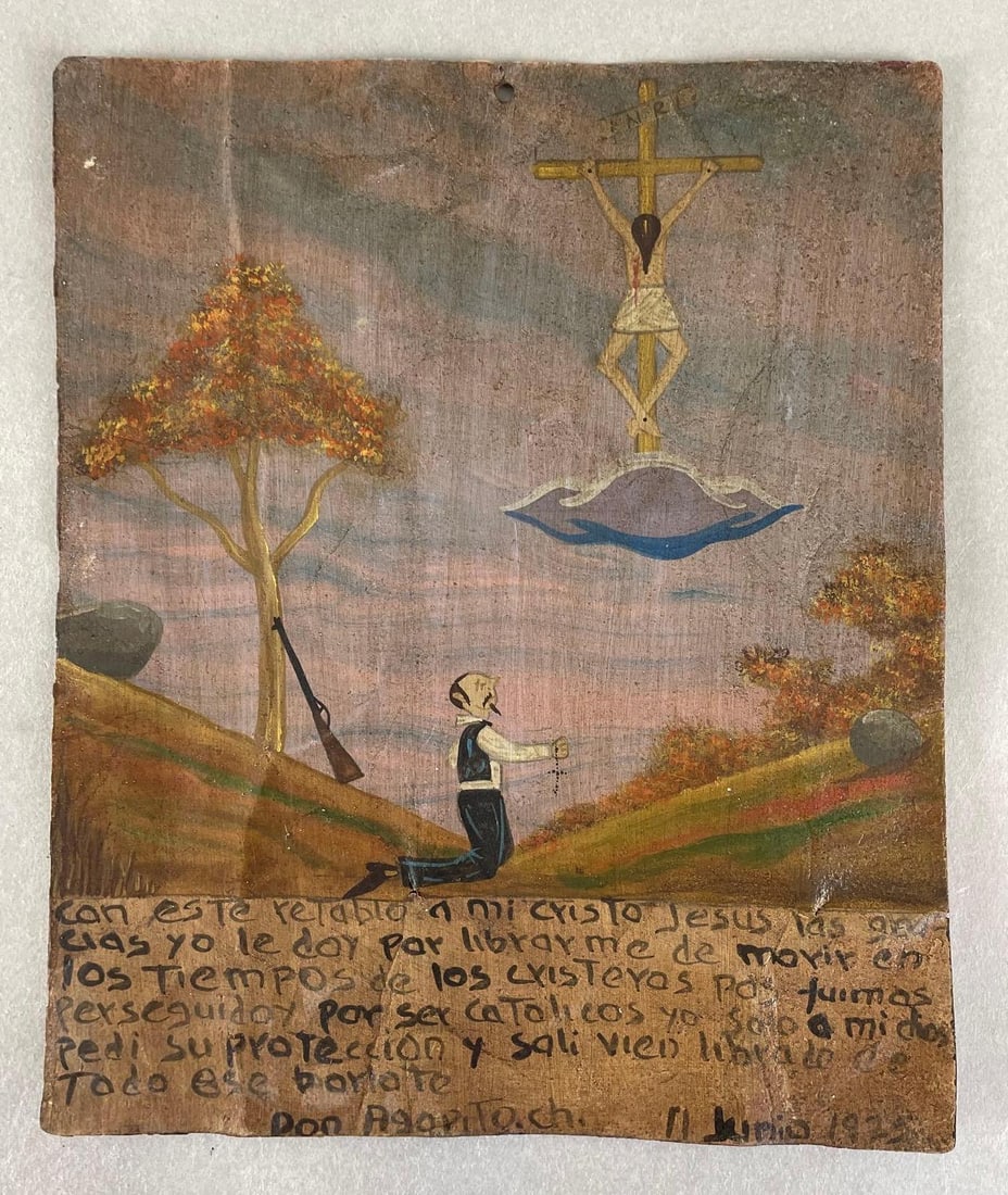 Mexican Retablo Painting on Tin of a 1925 scene (1 of 2)