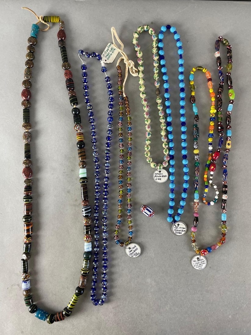 Group of 6 Bead Strand Necklaces: Includes Czech beads, ceramic flower beads, cobalt glass, and more. Longest measures 52 inches