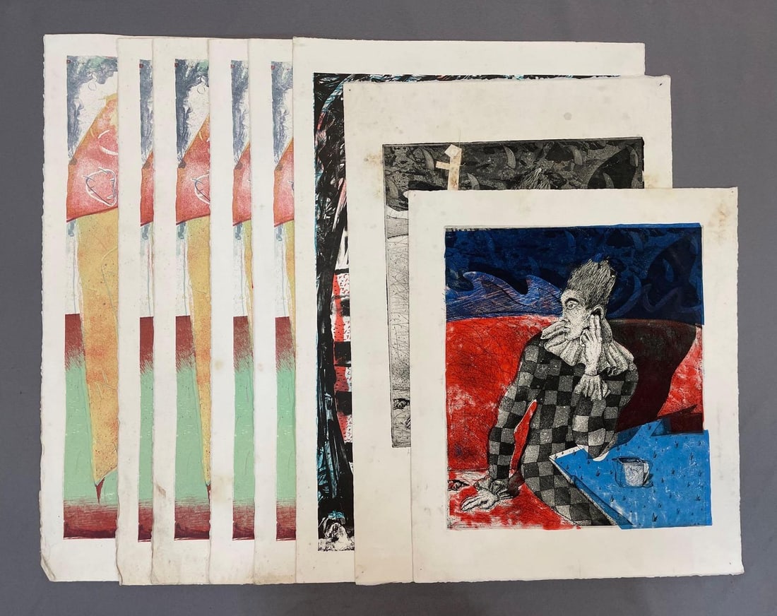 Group of 8 Figural Abstract Art Silk Screens (1 of 5)