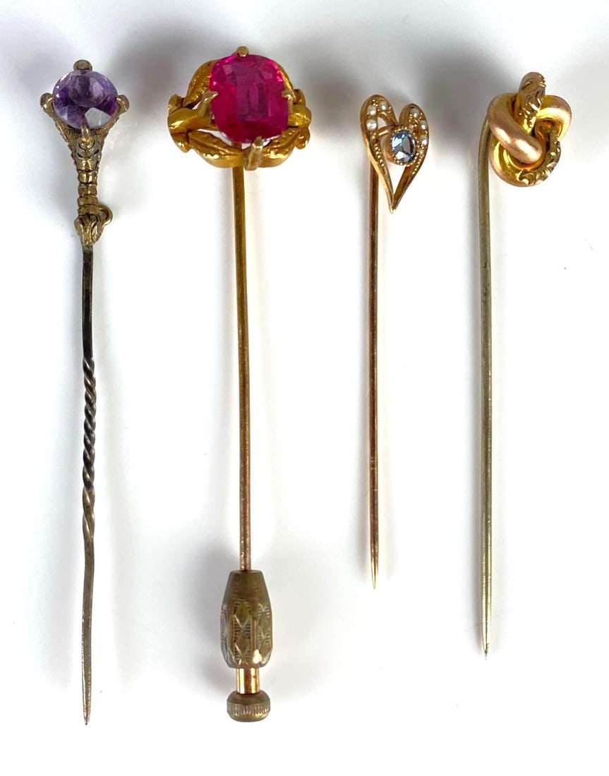 Group of 4 Brass Gemstone Stick Pins and More (1 of 2)