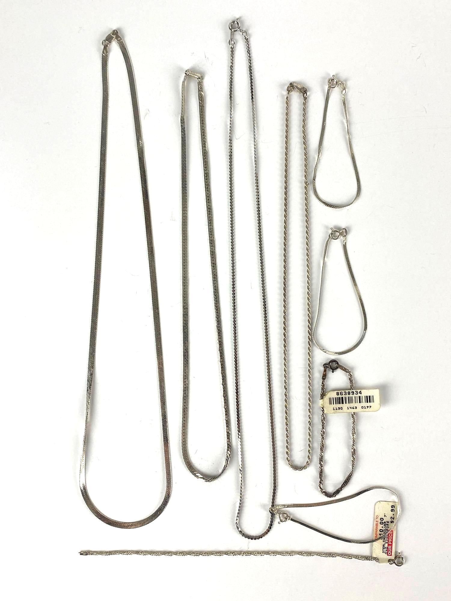 Group of 9 Sterling Silver Necklaces and Bracelets (1 of 3)