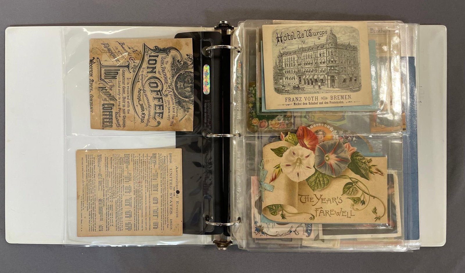 Group of 60+ Antique Trade Cards, Trade Pictures: Includes rewards of merits, Kellogg Iowa, die-cuts, and more.. largest measures 8 1/2 x 5 3/4 inches