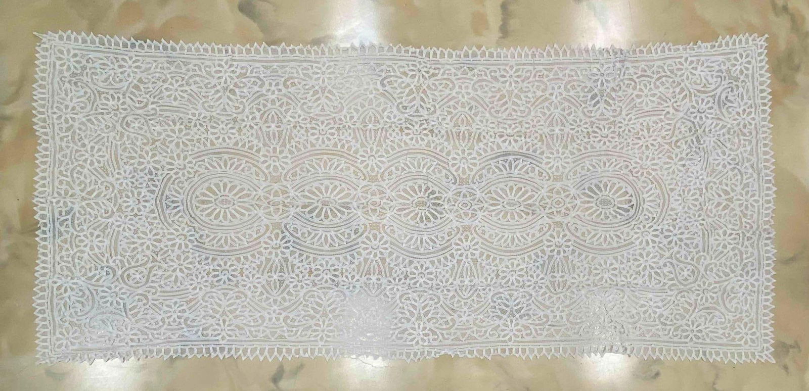 Antique Rectangular White Lace Doily Tablecloth (1 of 3)