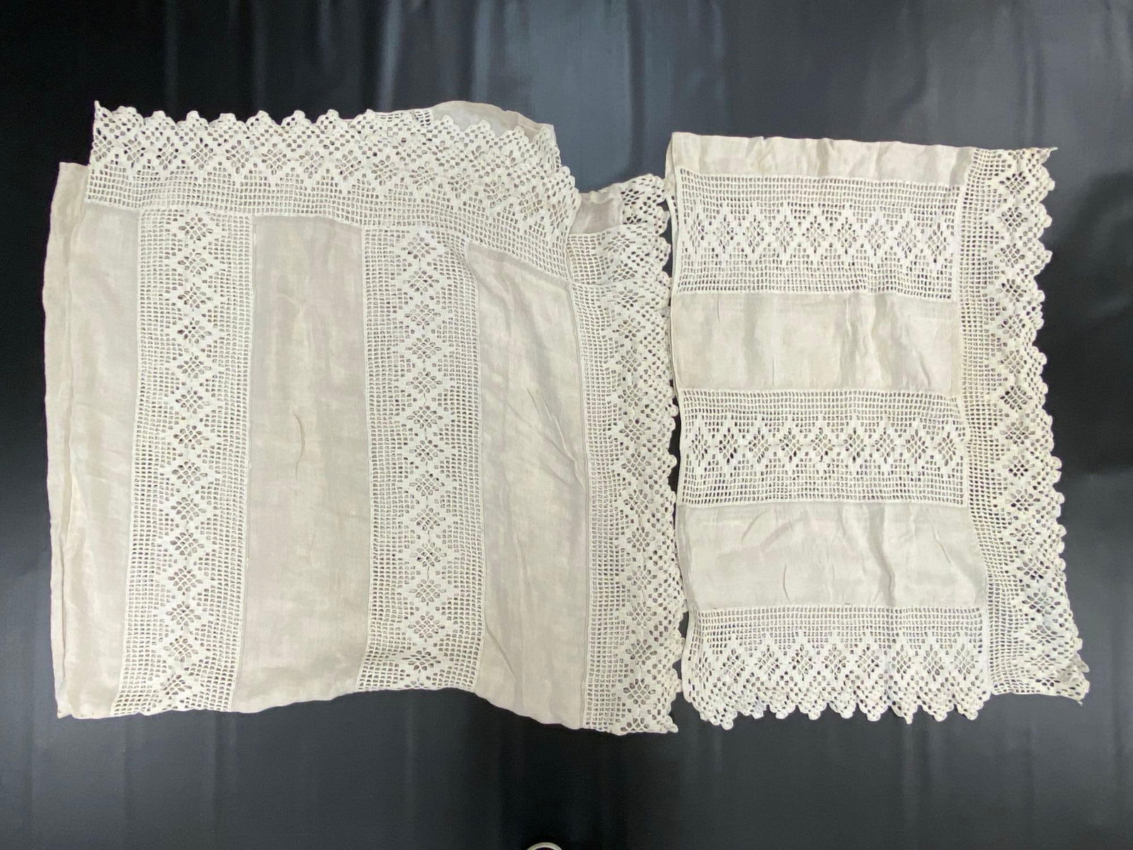 Group of 2 Linen and Lace Crocheted Tablecloths (1 of 3)