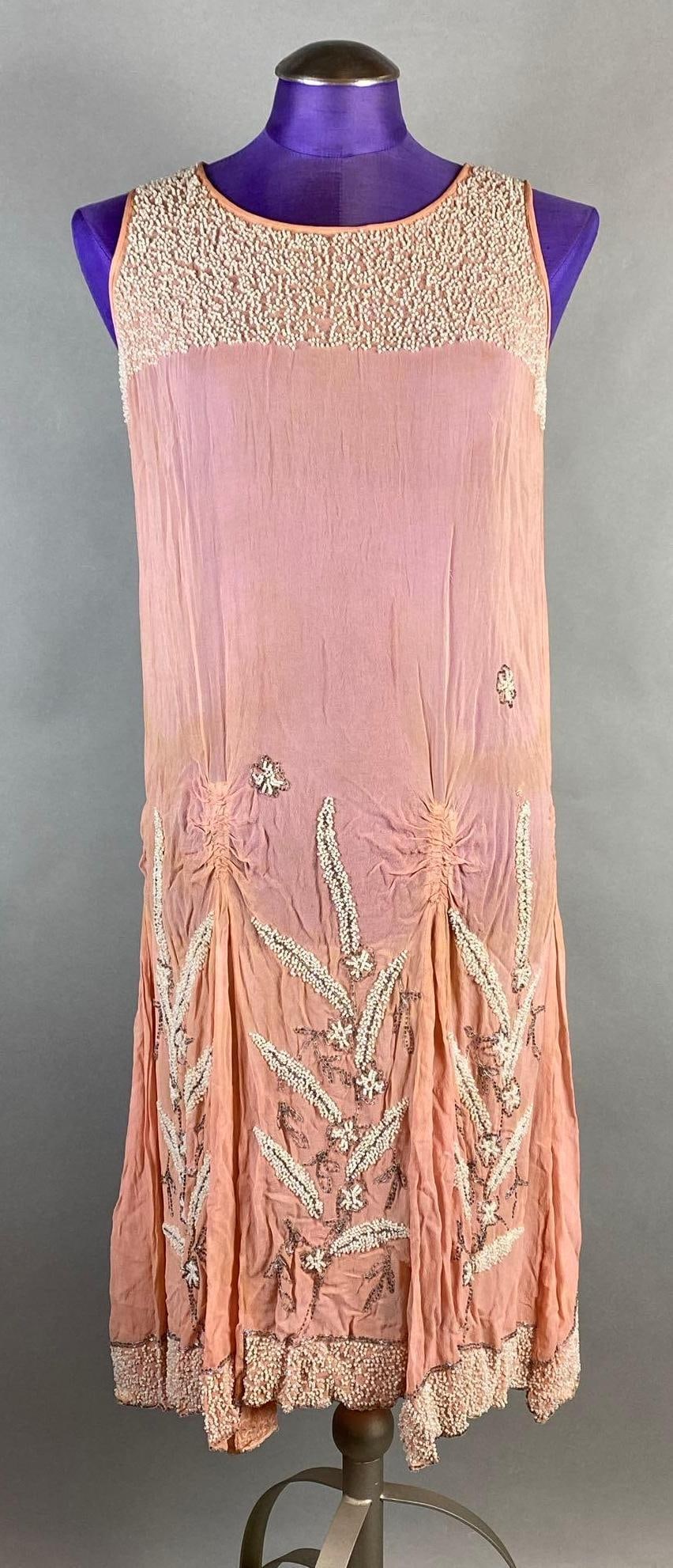 1920s Pink Beaded Silk Flapper Dress (1 of 4)