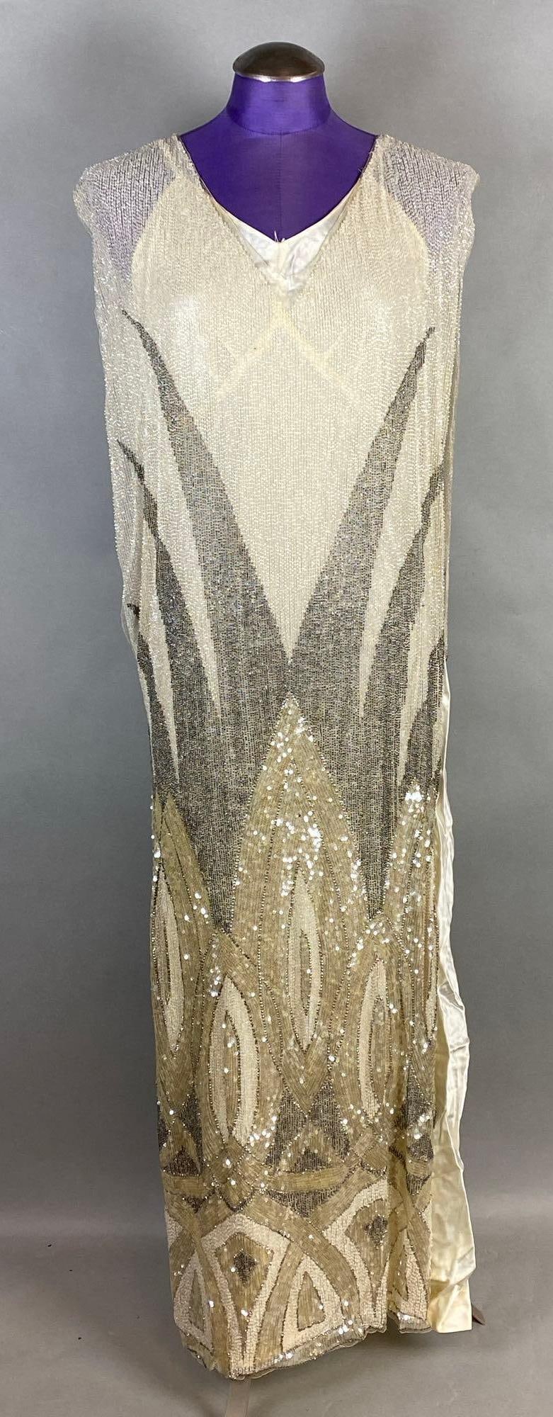 1920s Ivory Silk Beaded Evening Dress (1 of 8)