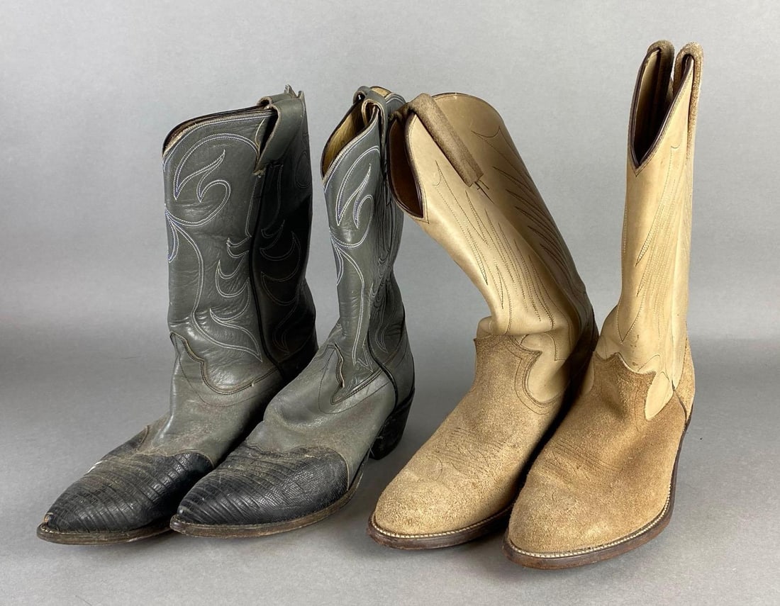 Group of 2 Pairs of Cowboy Boots: Includes Hyper size 10 1/2 D, and Fyre size 9 1/2 D, Some wear on both pairs.