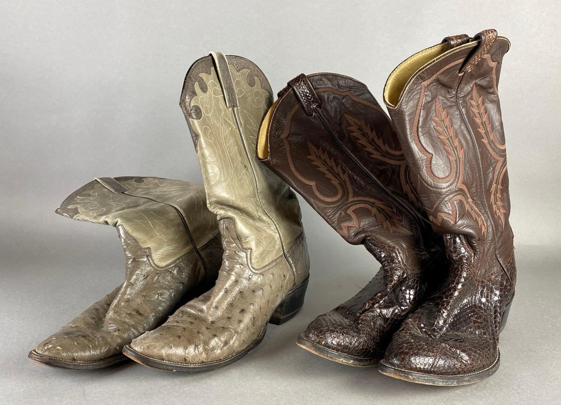 Group of 2 Pairs of Mens Exotic Leather Cowboy Boots (1 of 9)