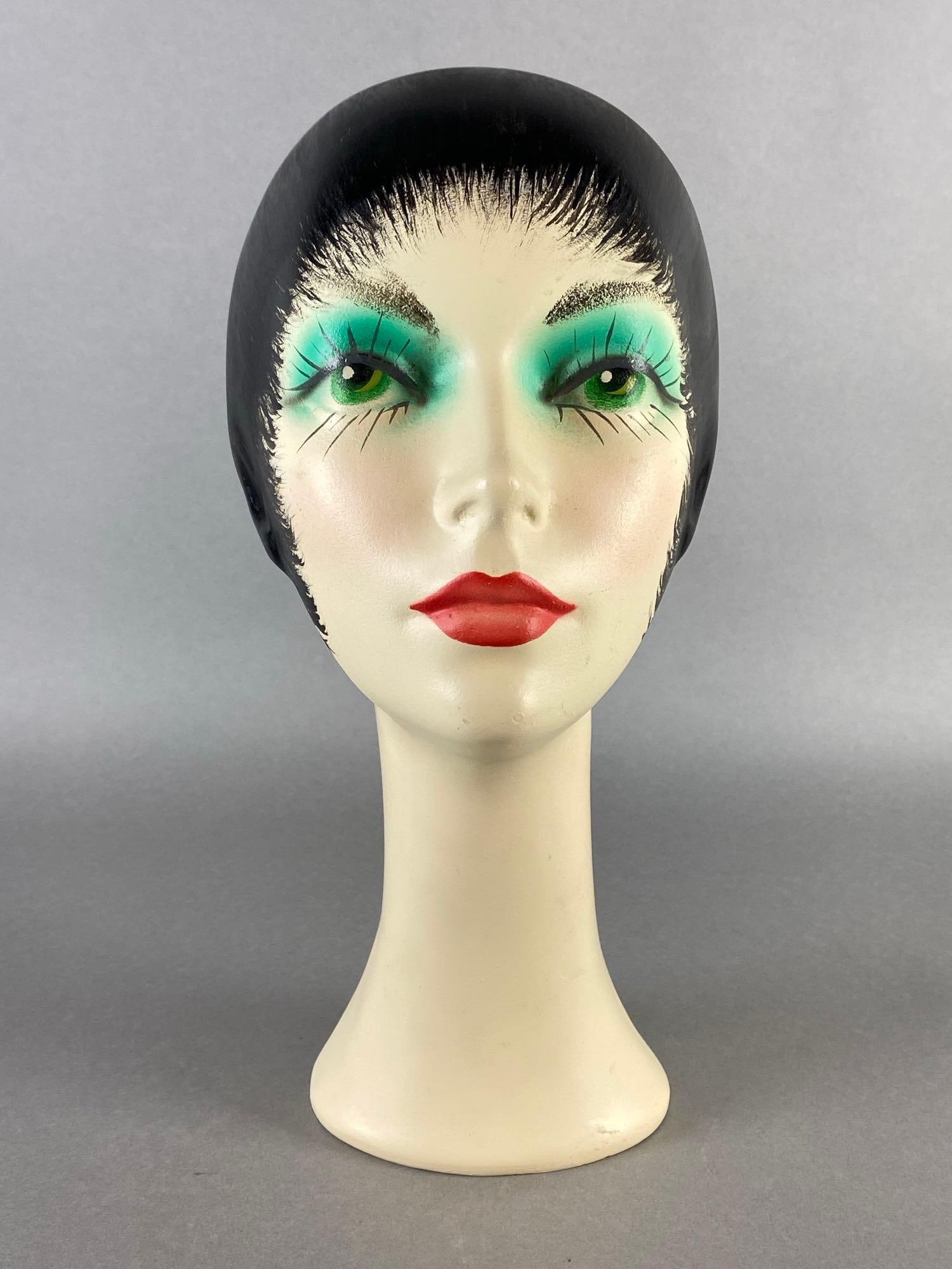 Painted Plaster Black Haired Korean Mannequin Head (1 of 6)