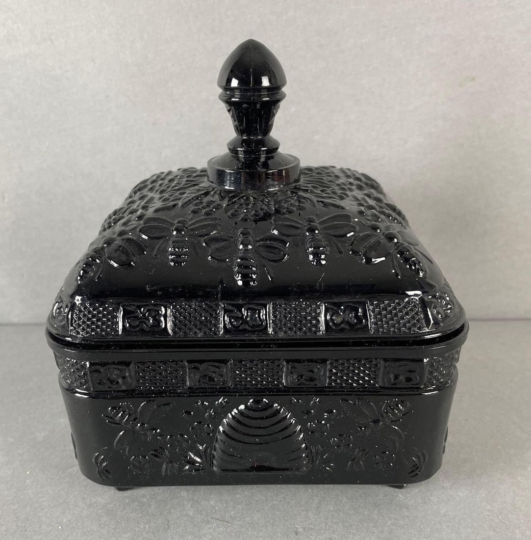 Tiara Black Onyx Glass Honey Bee Hive Footed Candy Dish (1 of 4)