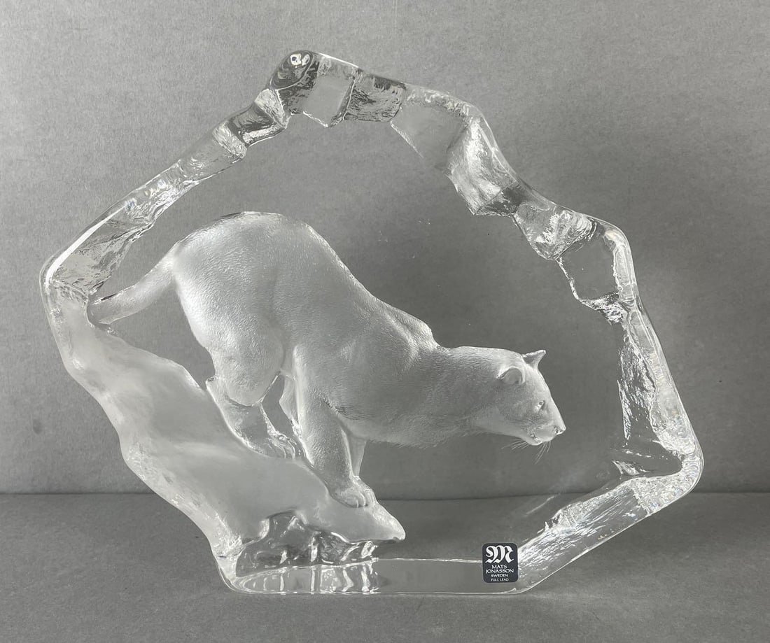 Signed Mats Jonasson Crystal Cougar Sculpture (1 of 6)