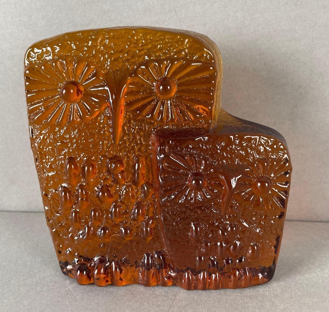 Blenko Amber Glass Owls Paperweight (1 of 4)