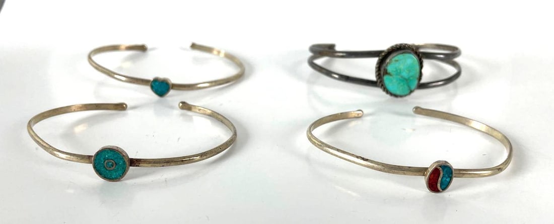 Group of 4 Turquoise Stone Bracelets: Largest measures 2 1/4 x 1 3/4 inches