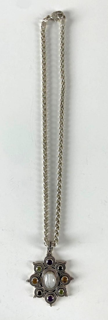 Sterling Silver Multiple Gemstone Pendant with Chain (1 of 3)