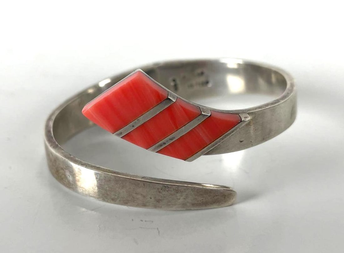 Southwest Style Sterling Silver and Coral Bracelet (1 of 4)
