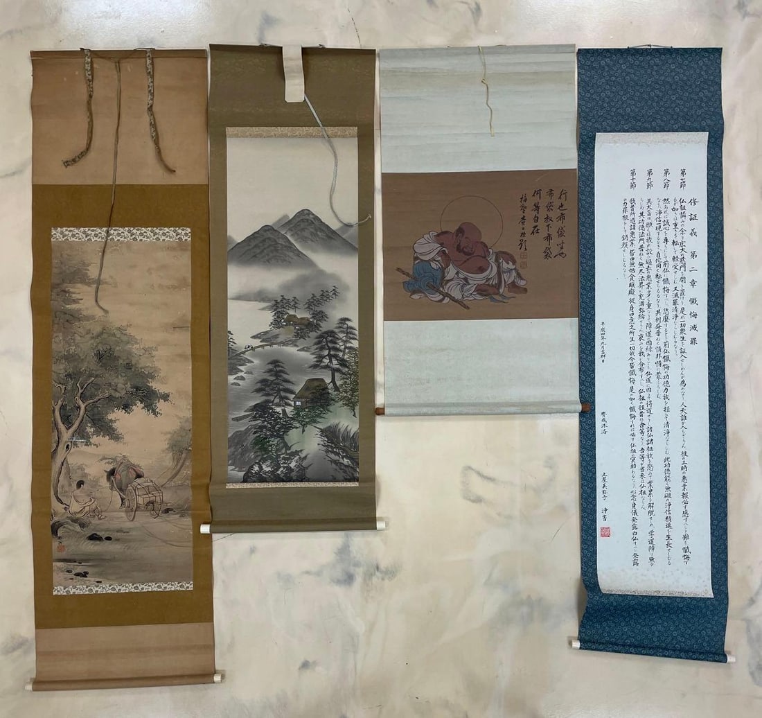 Group of 4 Hanging Japanese Paper Scrolls (1 of 7)