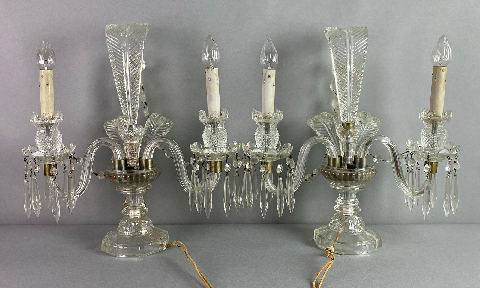 Pair of Pressed and Cut Glass Murano Candelabra Electric Lamps (1 of 4)